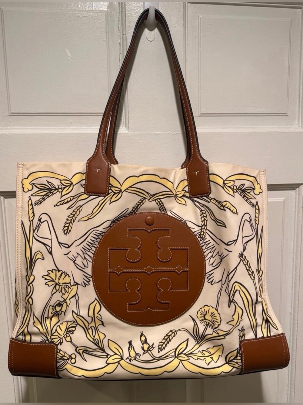 Pre-Loved Tory Burch Ella Printed Tote - Morning Crane Special Edition